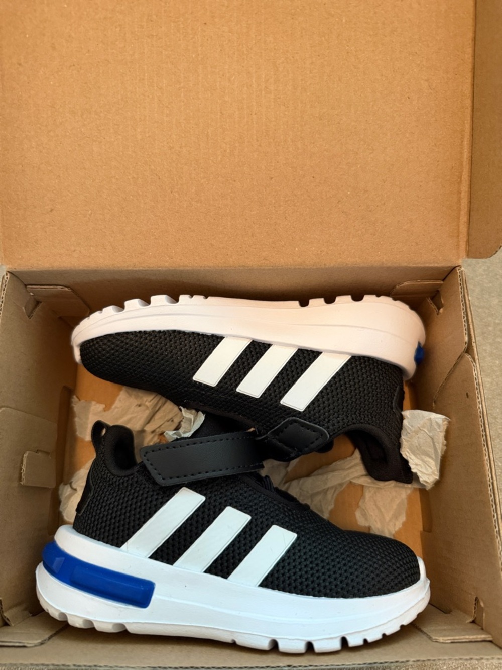 adidas Kids Black, White & Blue Hook-and-Loop Sneakers